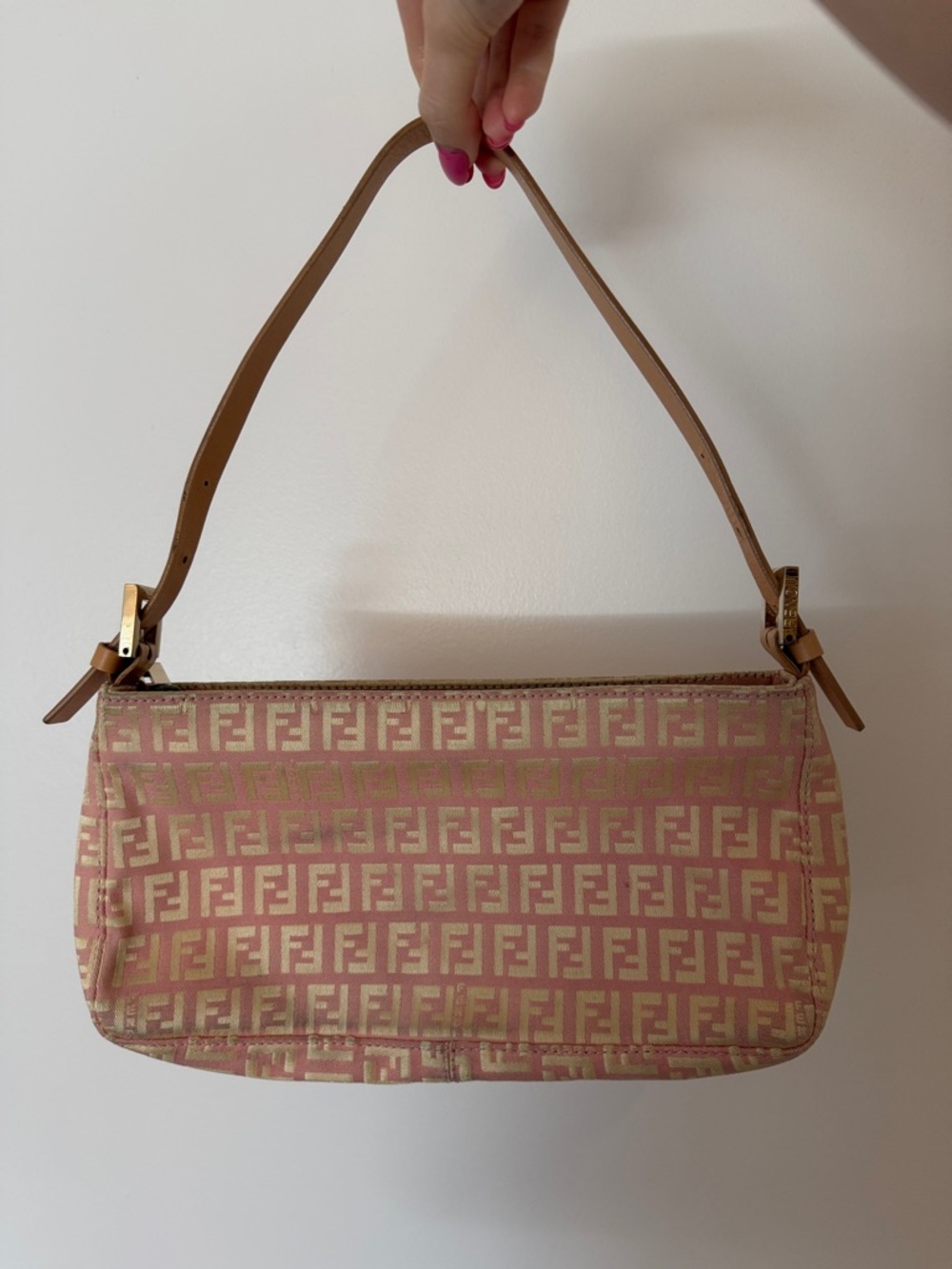 Vintage Fendi Pink and Gold Monogram Logo Shoulder Bag
